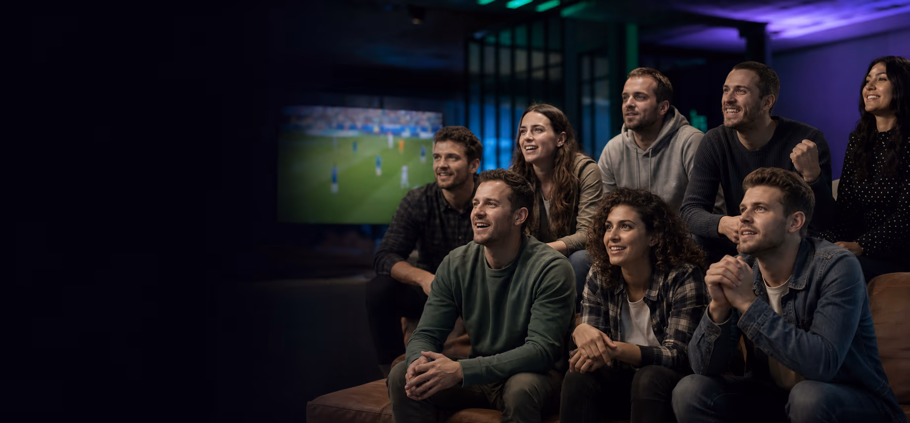Sportovní fanoušci společně sledují zápas v digitální komunitě